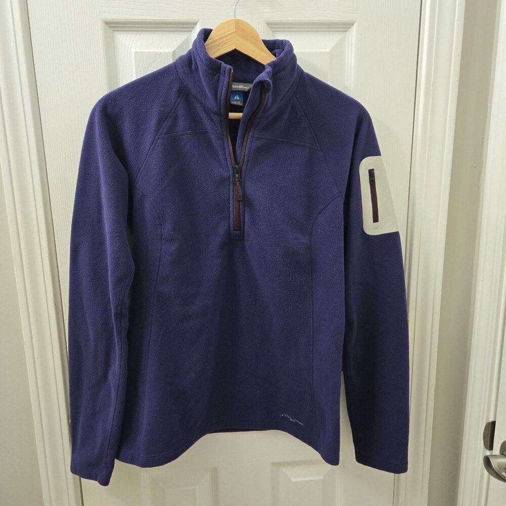 Eddie Bauer First Assent Fleece Pullover Shirt Small 1/4 zip Pocket Navy Blue